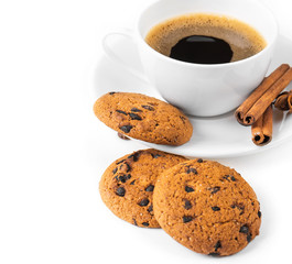 coffee and cookies on white background
