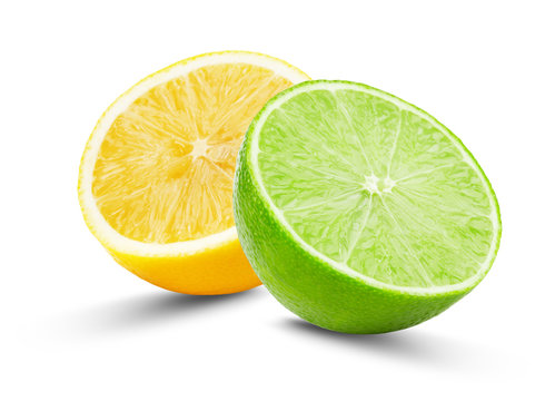 half of lime and lemon isolated on the white background