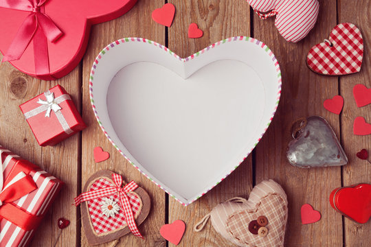 Valentine's day background with empty heart shape box.