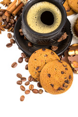 coffee and cookies on white background
