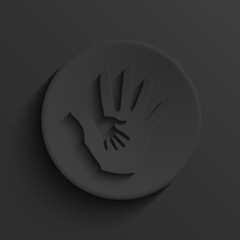 Vector modern hands hold black circle icon.