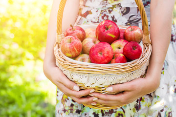 Woman holding basket full of apples
