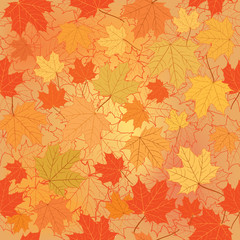 Naklejka na ściany i meble Autumn maple leaves seamless pattern. Fall background