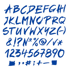 Blue vector alphabet written with a brush.