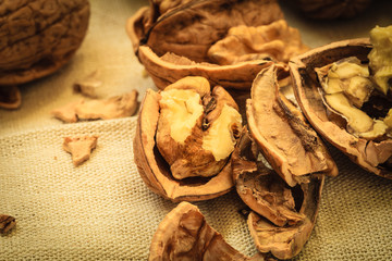 Walnut kernels on rustic table