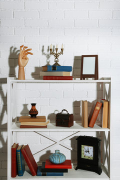 Bookshelves with books and decorative objects