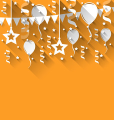 Happy birthday background with balloons, stars and pennants, tre