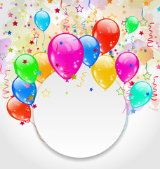 Modern birthday greeting card with set balloons