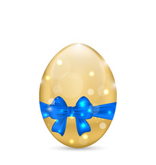 Easter paschal egg with blue bow, isolated on white background