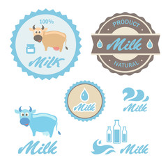 Set of labels and symbols for milk in