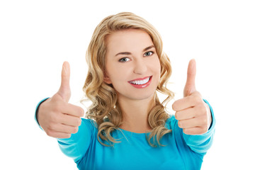Happy woman with ok hand sign