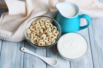 Homemade yogurt and delicious  cereals in bowl