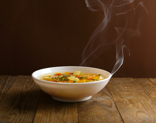 Delicious home cooked food with steam