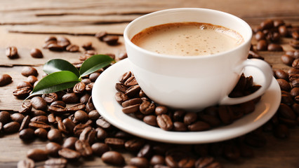 Cup of coffee on wooden table