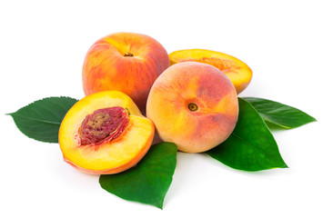 fresh peaches on white background