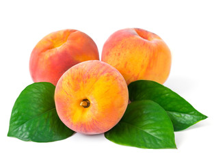 fresh peaches on white background
