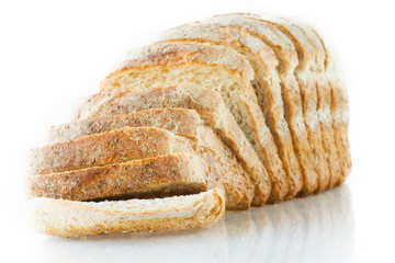 sliced bread on white background
