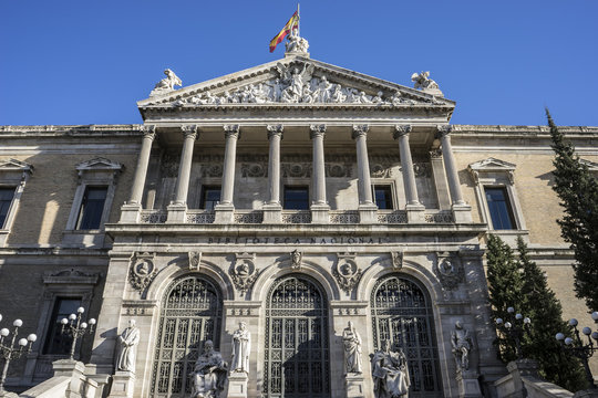 Main entrance, National Library of Madrid, Spain. architecture a