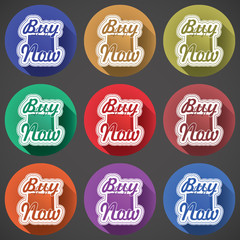 shoping bag icon set with text buy now