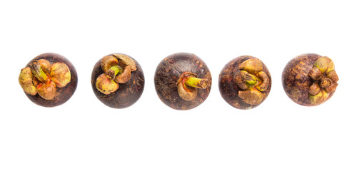 Ripe mangosteen fruit over white background