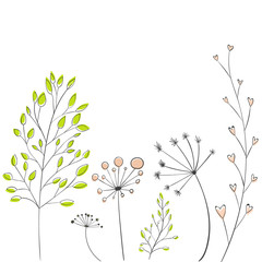 Branches with leaves and twigs, modern vector style. Ornate