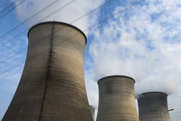 tops of cooling towers of atomic power plant