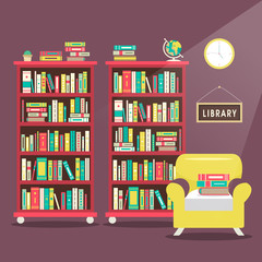 library scene illustration in flat design