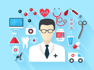 doctor and medical elements in flat design