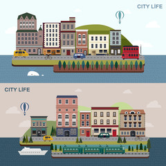 Naklejka premium lovely city landscape day and night in flat design