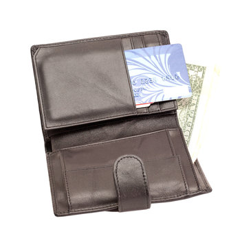 Wallet with dollars and a bank card
