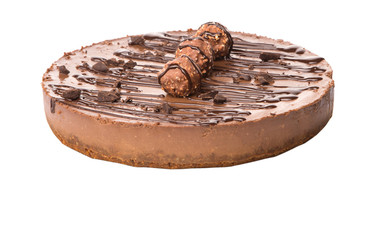Chocolate cheese cake over white background