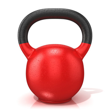 Red Kettle Bell Weight, Isolated On A White Background. 3D