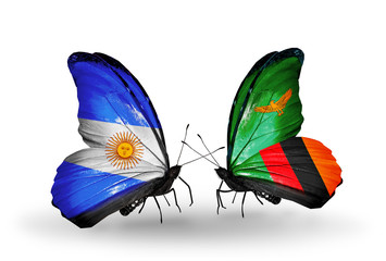 Two butterflies with flags Argentina and Zambia