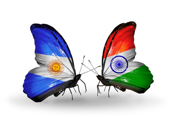 Two butterflies with flags Argentina and  India
