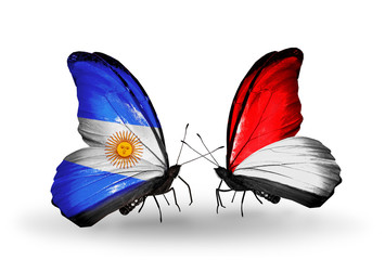 Two butterflies with flags Argentina and Monaco, Indonesia