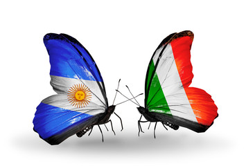 Two butterflies with flags Argentina and Ireland