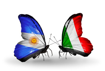 Two butterflies with flags Argentina and Italy