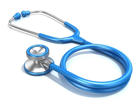 Blue stethoscope, 3D render illustration, isolated on a white