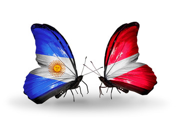 Two butterflies with flags Argentina and  Latvia