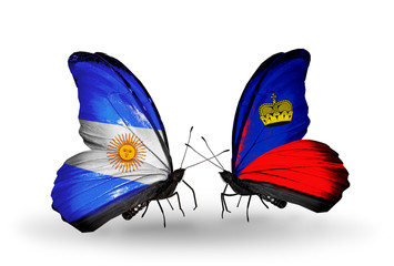 Two butterflies with flags Argentina and Liechtenstein
