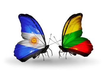 Two butterflies with flags Argentina and Lithuania