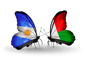 Two butterflies with flags Argentina and Madagascar