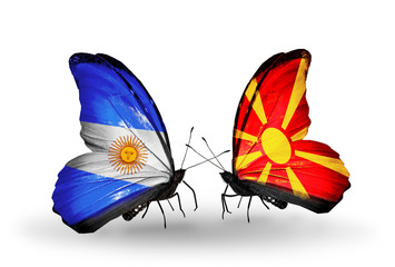 Two butterflies with flags Argentina and Macedonia