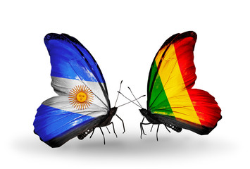 Two butterflies with flags Argentina and  Mali