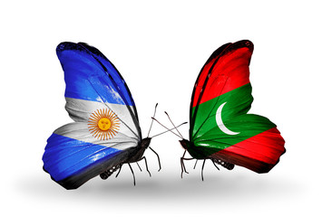 Two butterflies with flags Argentina and Maldives