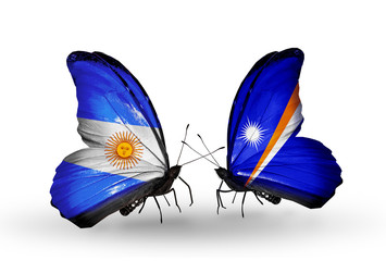 Two butterflies with flags Argentina and Marshall islands