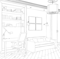 Modern interior hand drawing
