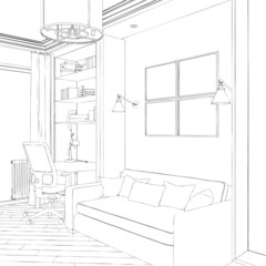 Modern interior hand drawing