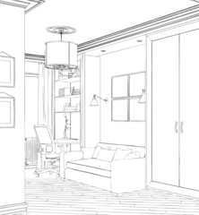Modern interior hand drawing