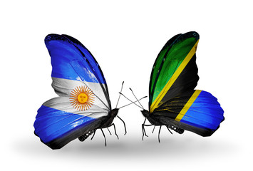 Two butterflies with flags Argentina and Tanzania